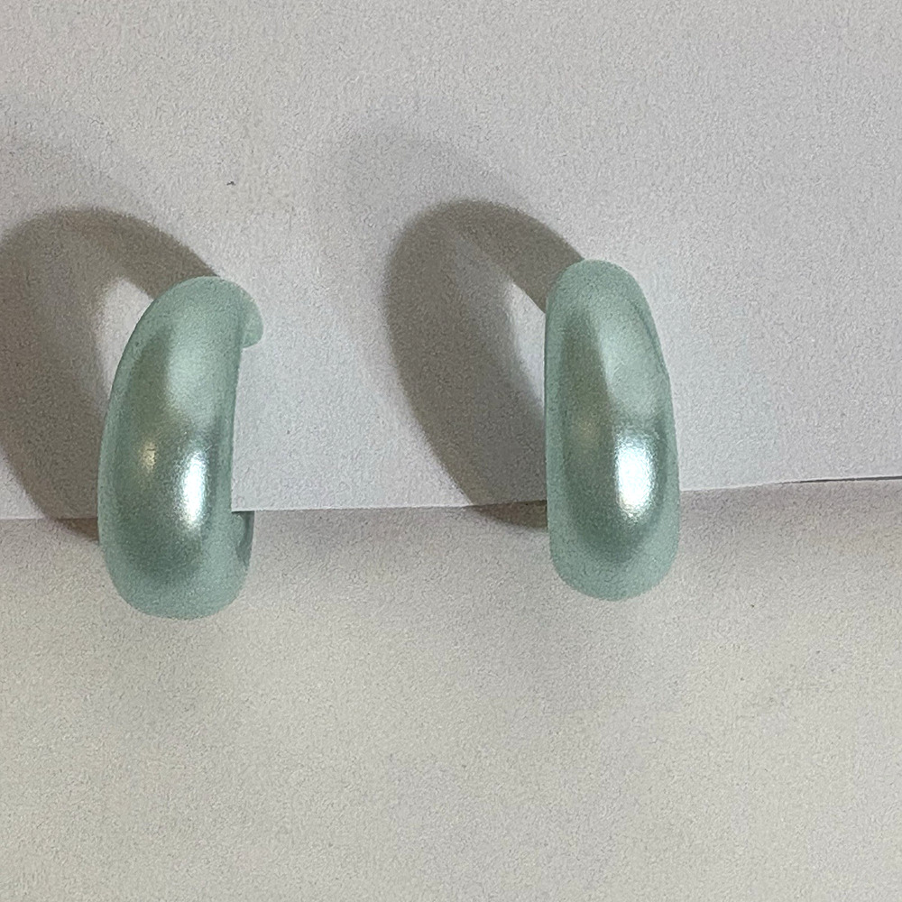 Pastel Mint Green Earrings Hoop Plastic Satin Finish Pearl Vintage Retro Clip-On